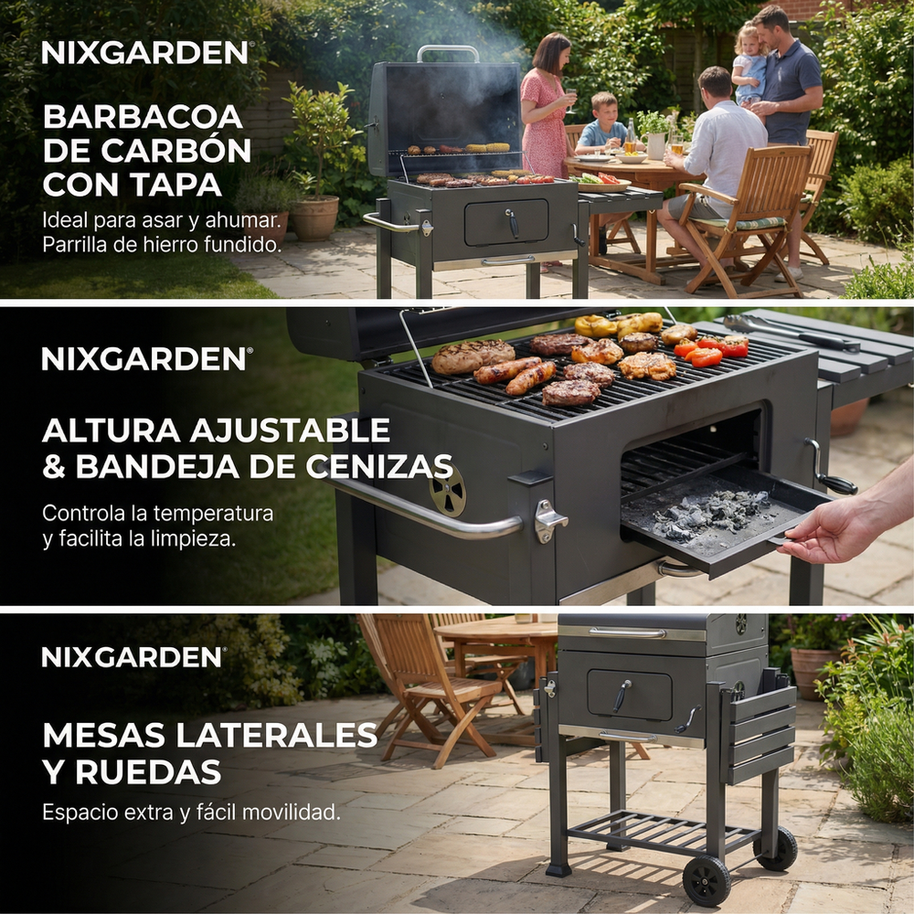Barbacoa de carbón con ruedas para jardín y terraza