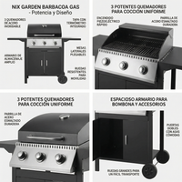 Barbacoa de gas 3 fuegos para jardín y terraza