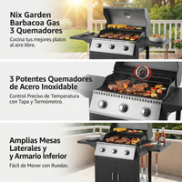 Barbacoa de gas 3 fuegos para jardín y terraza