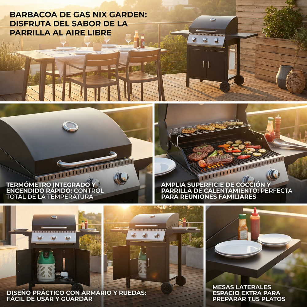 Barbacoa de gas 3 fuegos para jardín y terraza