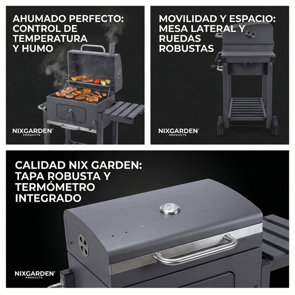 Barbacoa de carbón con ruedas para jardín y terraza