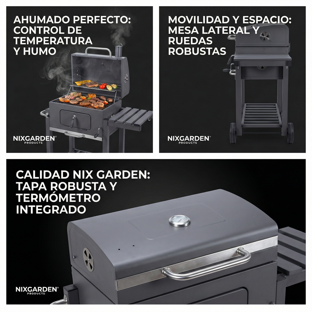 Barbacoa de carbón con ruedas para jardín y terraza