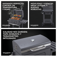Barbacoa de carbón con ruedas para jardín y terraza