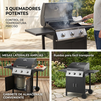 Barbacoa de gas 3 fuegos para jardín y terraza