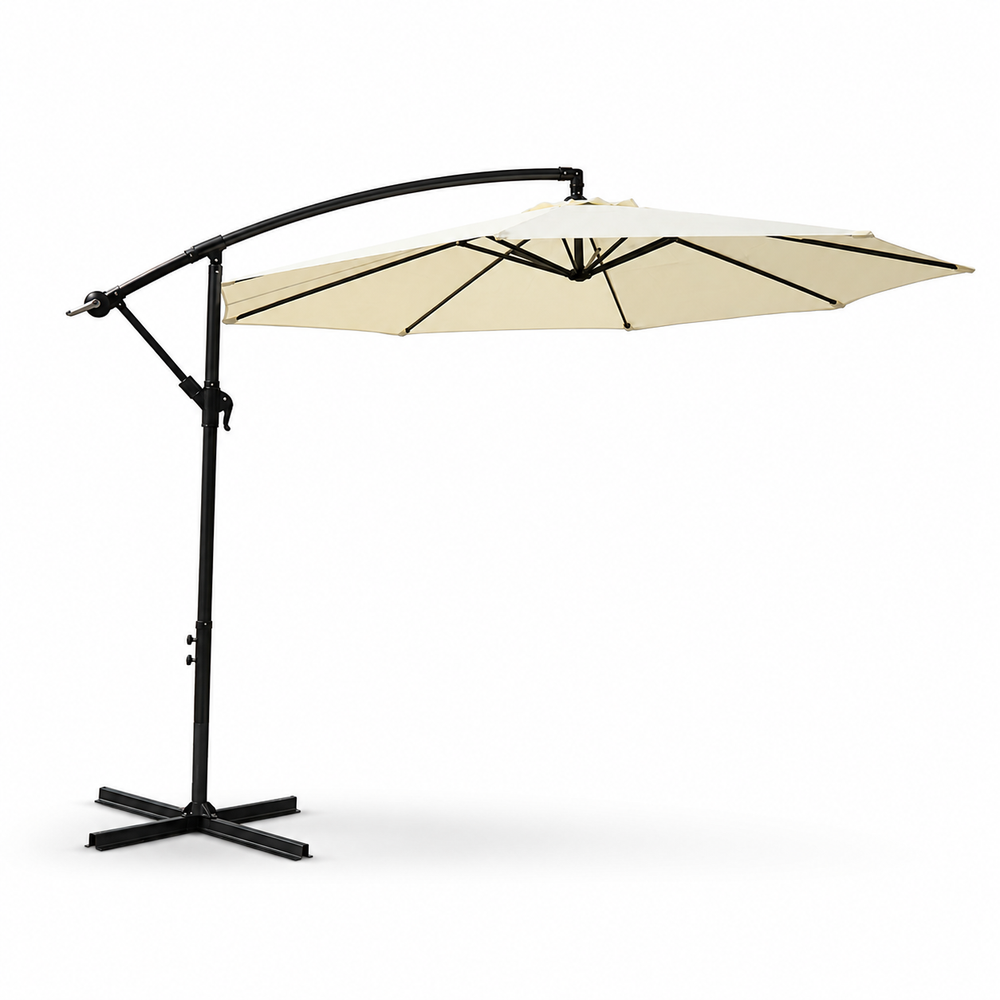Sombrilla Lateral 3 metros Inclinable 360° Con Mástil Y Manivela Beige Sin Base