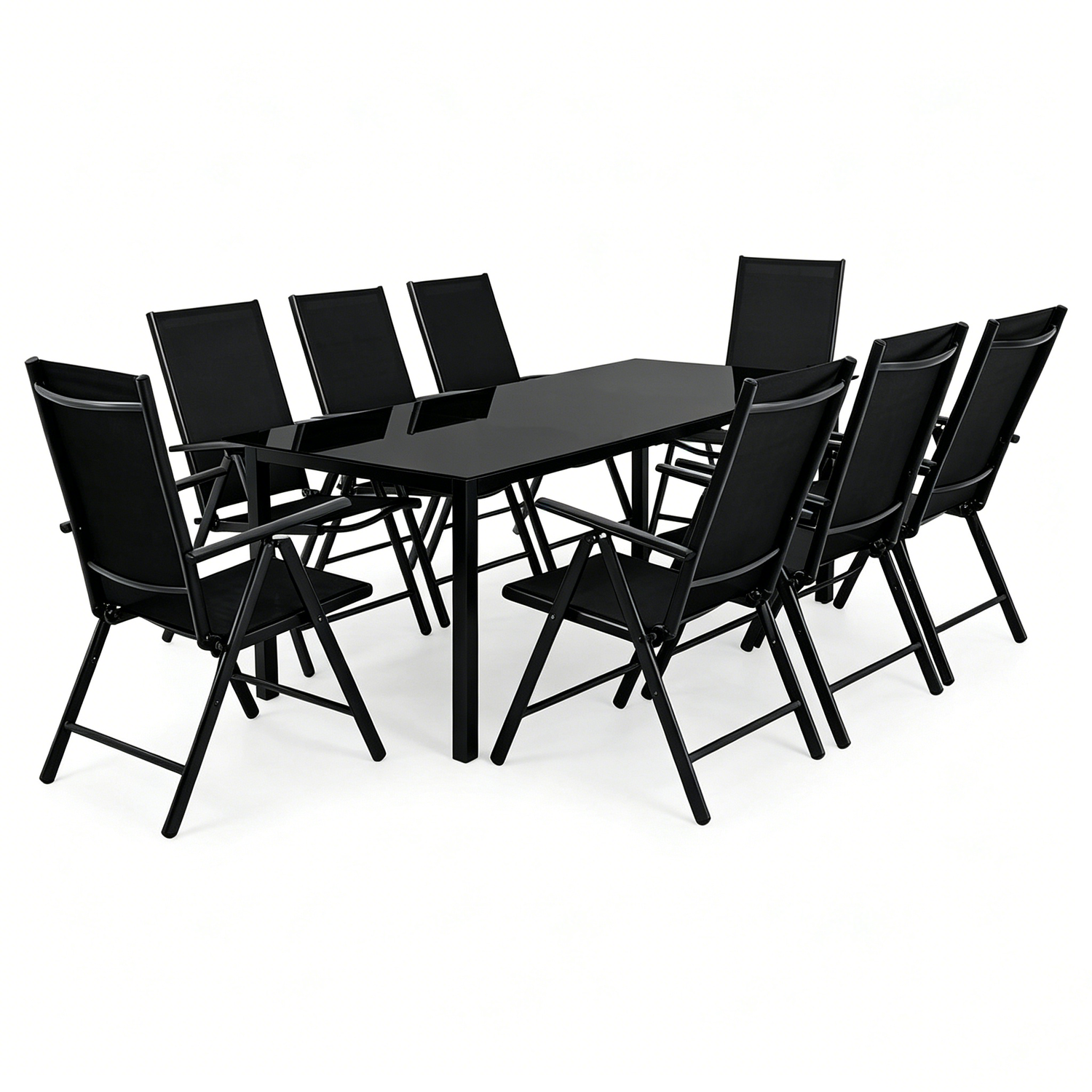 Conjunto Jardín Aluminio Recubierto 9 Piezas Mesa Vidrio