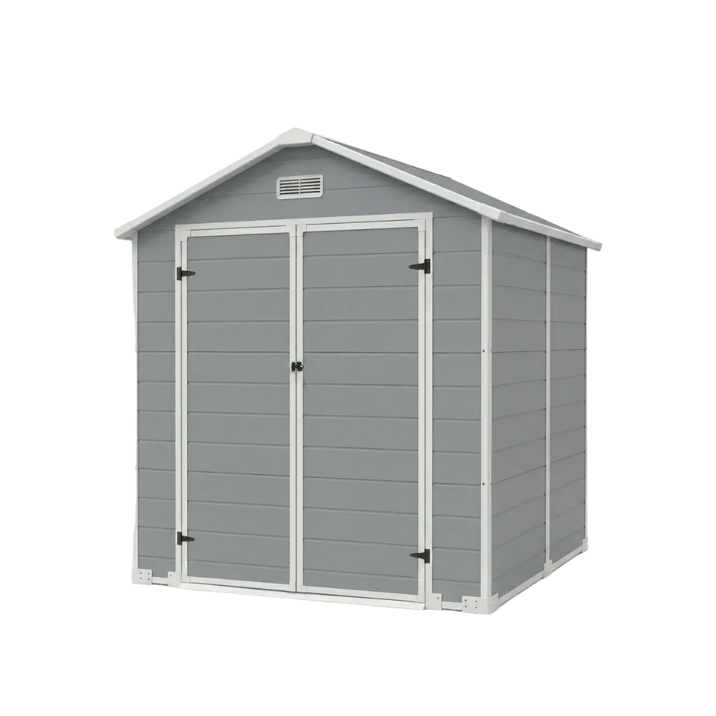 Caseta de jardín XL de resina 6x5" con ventana, doble puerta, ventilación y cierre de seguridad