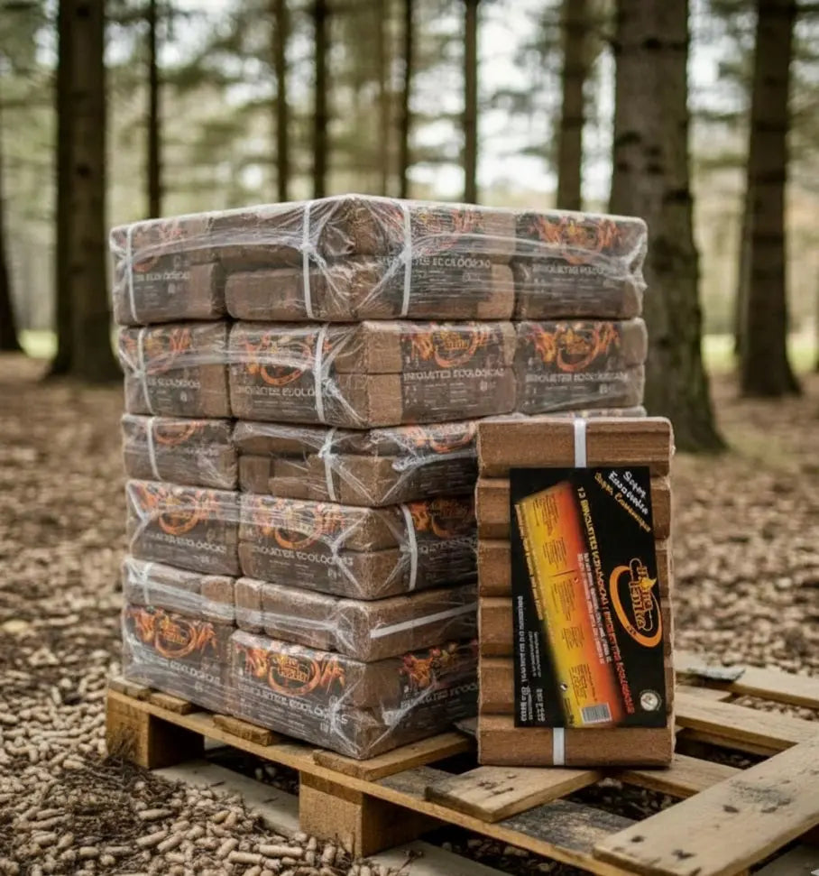 NOVALEÑA Briquetas de Madera Premium - Palet 96 Packs x 9 kg Alto Poder Calorífico