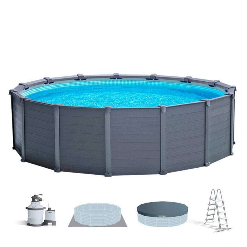 Intex Graphite Grey Panel Piscina Desmontable Redonda 478x124cm 16805L
