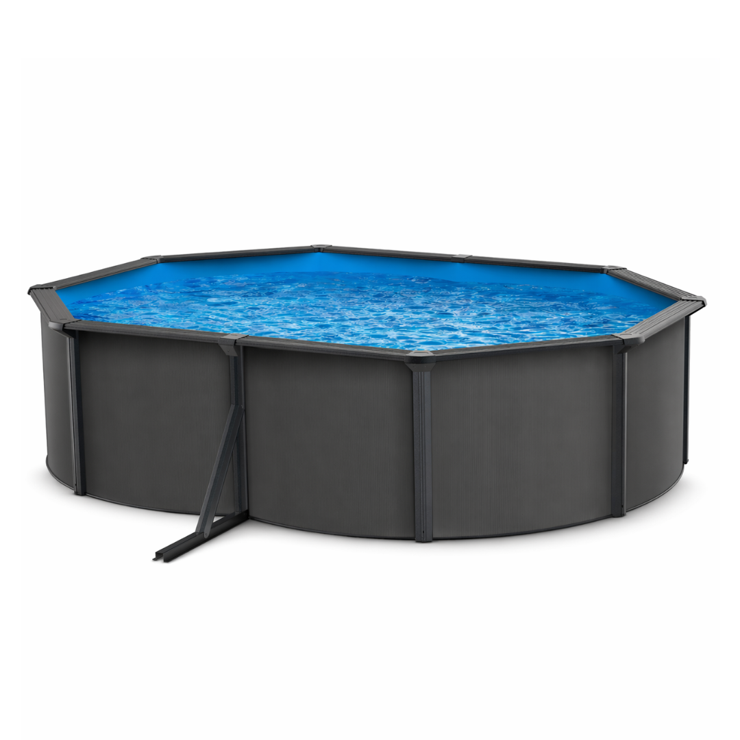 Piscina elevada sin obra de acero ovalada antracita