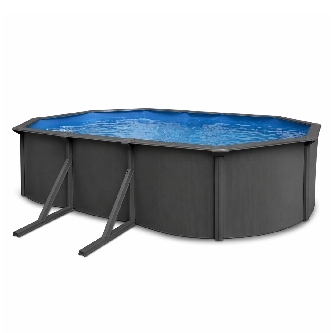 Piscina elevada sin obra de acero ovalada antracita
