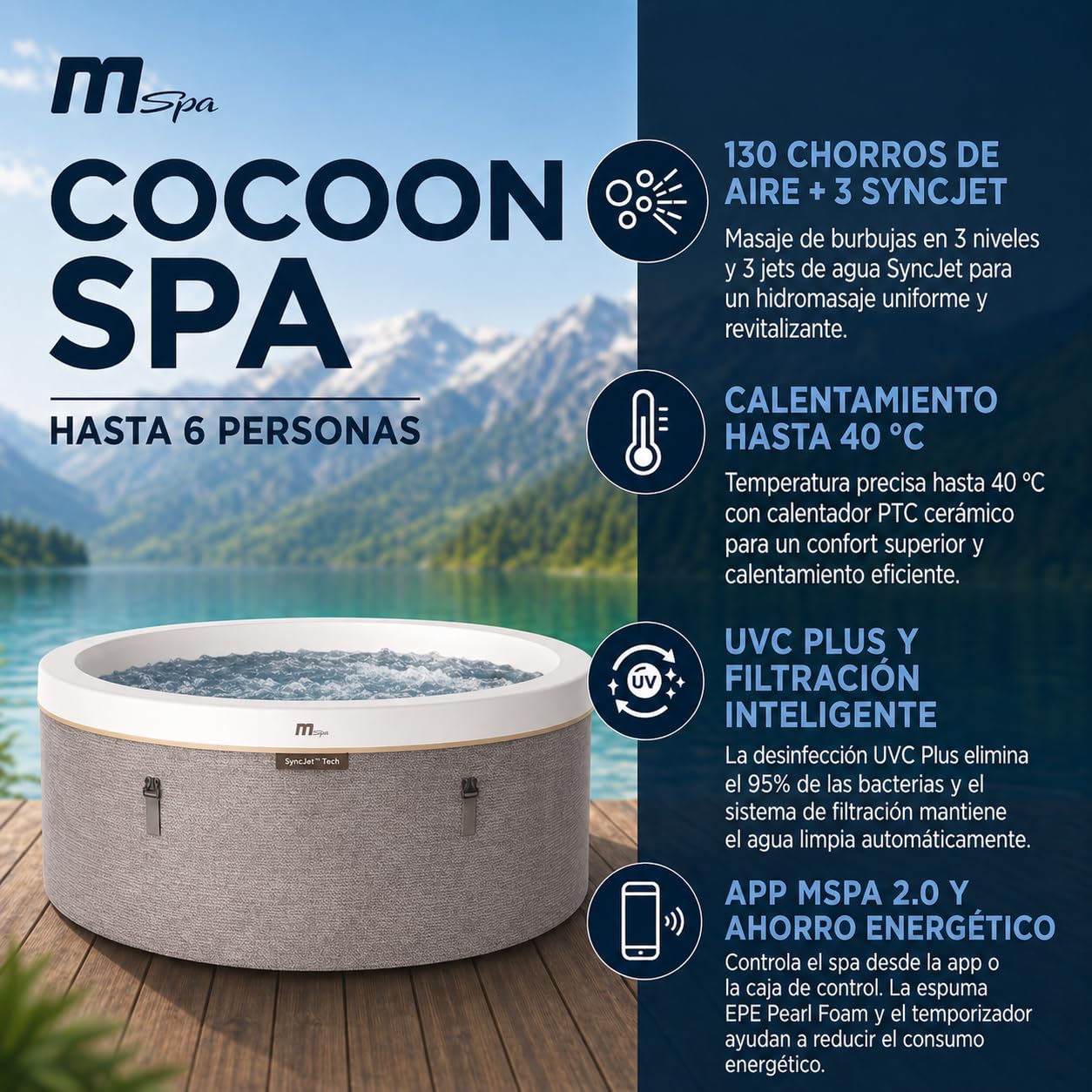MSpa - Spa hinchable semirrígido circular Cocoon-Eco 4–6 personas