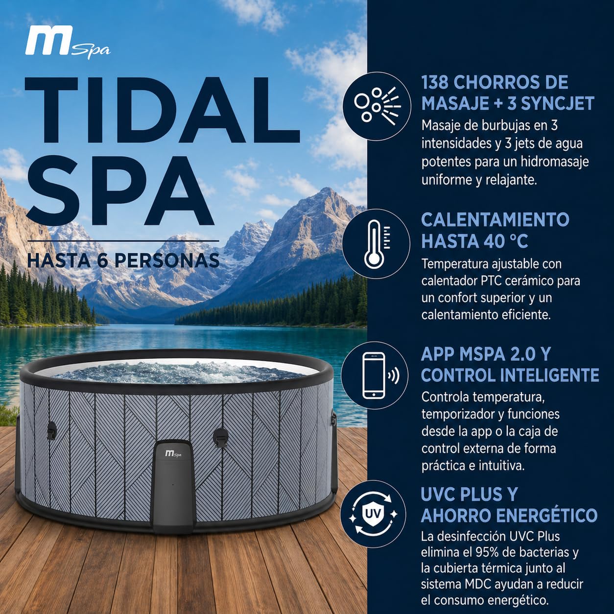 MSpa Spa hinchable semirrígido circular Tidal 4–6 personas