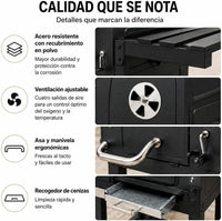 Barbacoa de Carbón Con Tapa y Carro Auxiliar
