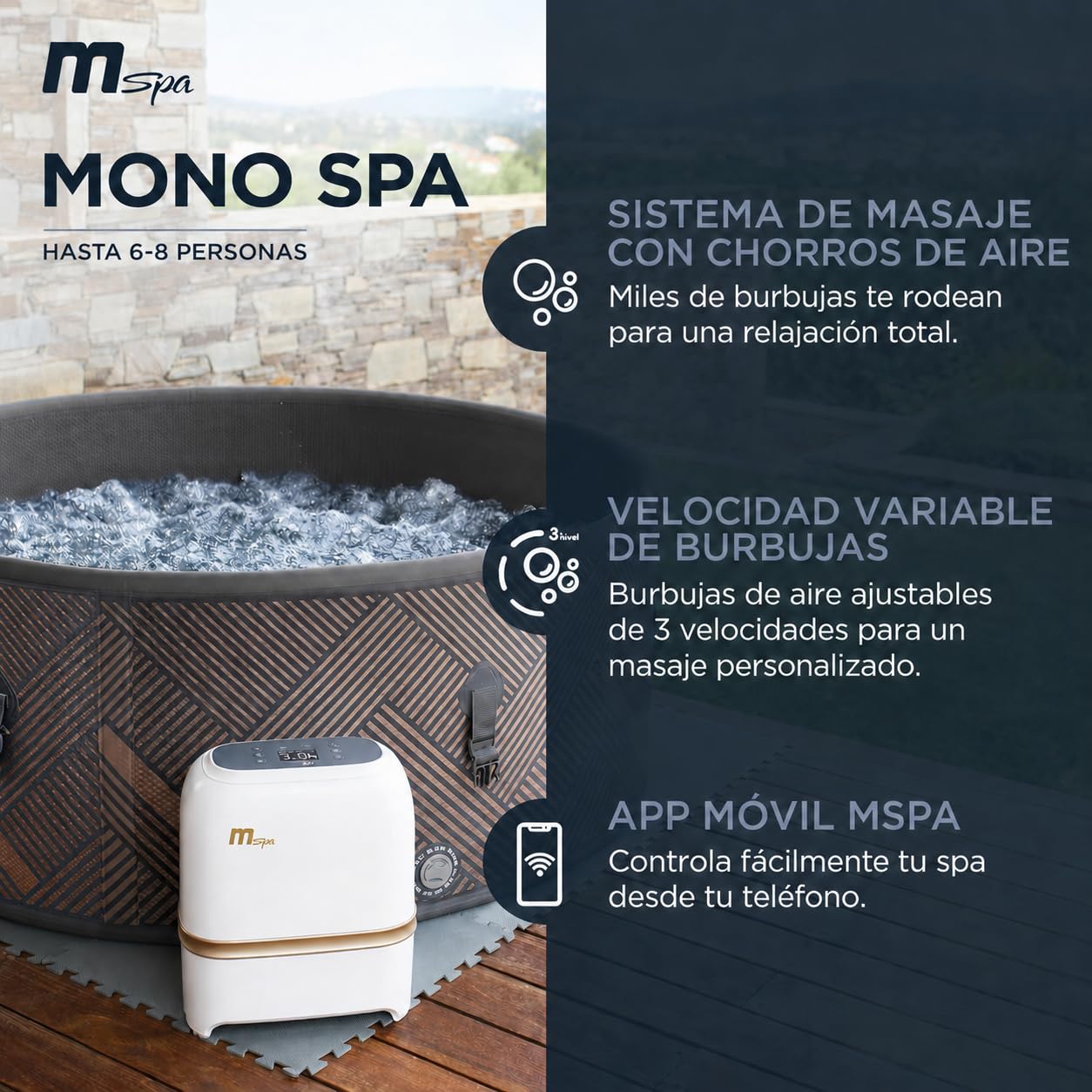 MSpa - Spa hinchable semirrígido circular Mono-Eco 6-8 personas