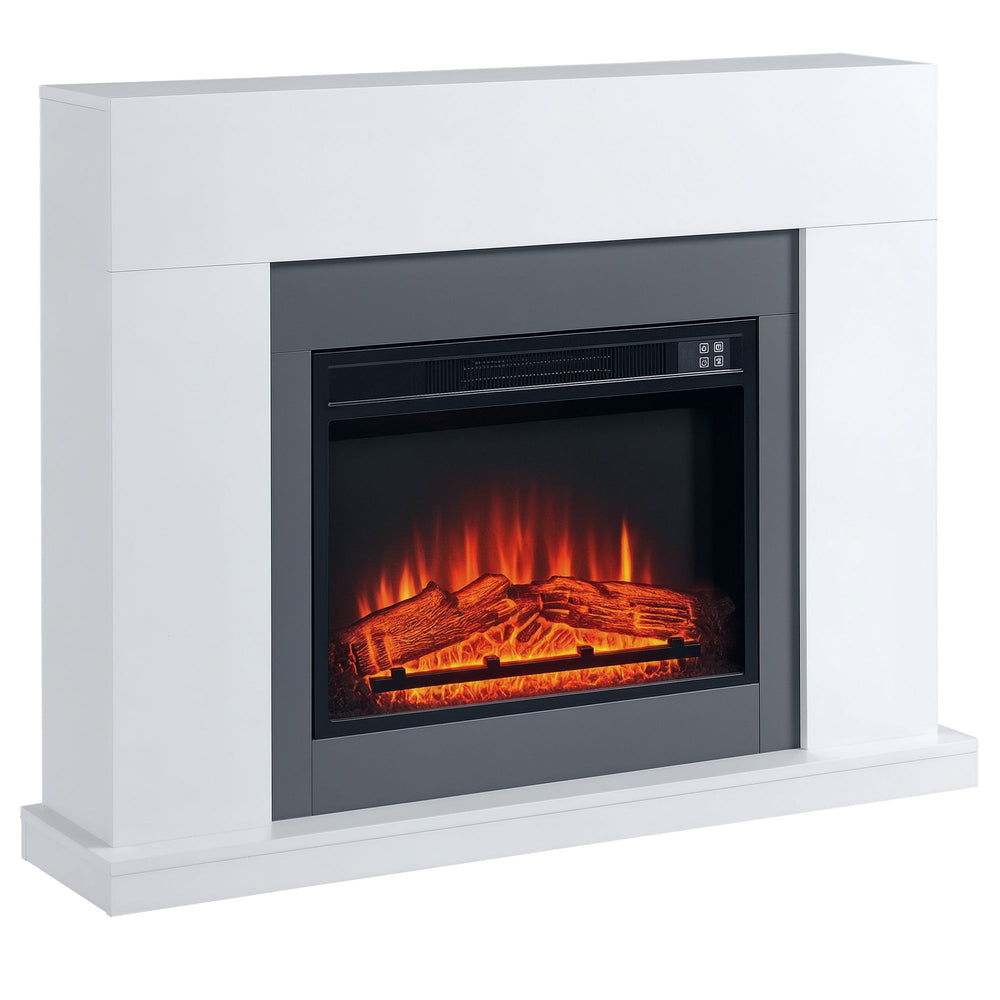 Chimenea Eléctrica 1800W-2000W con Mando a Distancia Llama Ajustable Termostato Temporizador Semanal para 37 m² Blanco
