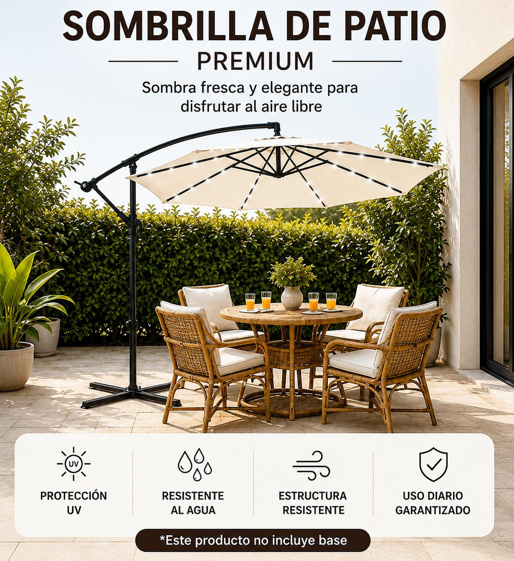 Sombrilla 3 metros beige Lateral Con Iluminación Led Y Inclinación 360°