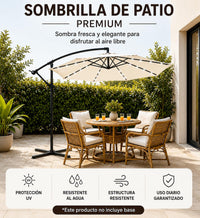 Sombrilla 3 metros beige Lateral Con Iluminación Led Y Inclinación 360°