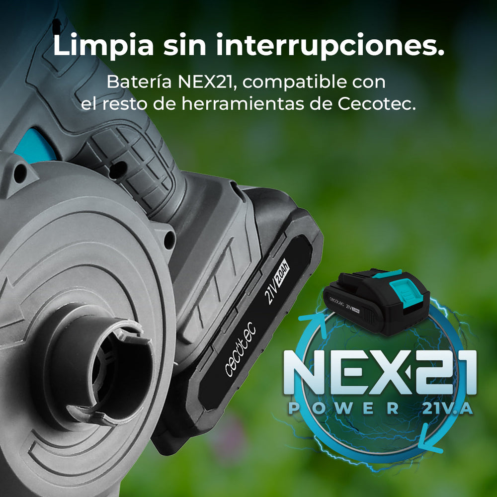 Cecotec Soplador AirForce 2120 FreeMove 21V Con Batería NEX21 200 Kilómetros Por Hora Accesorios