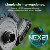 Cecotec Soplador AirForce 2120 FreeMove 21V Con Batería NEX21 200 Kilómetros Por Hora Accesorios