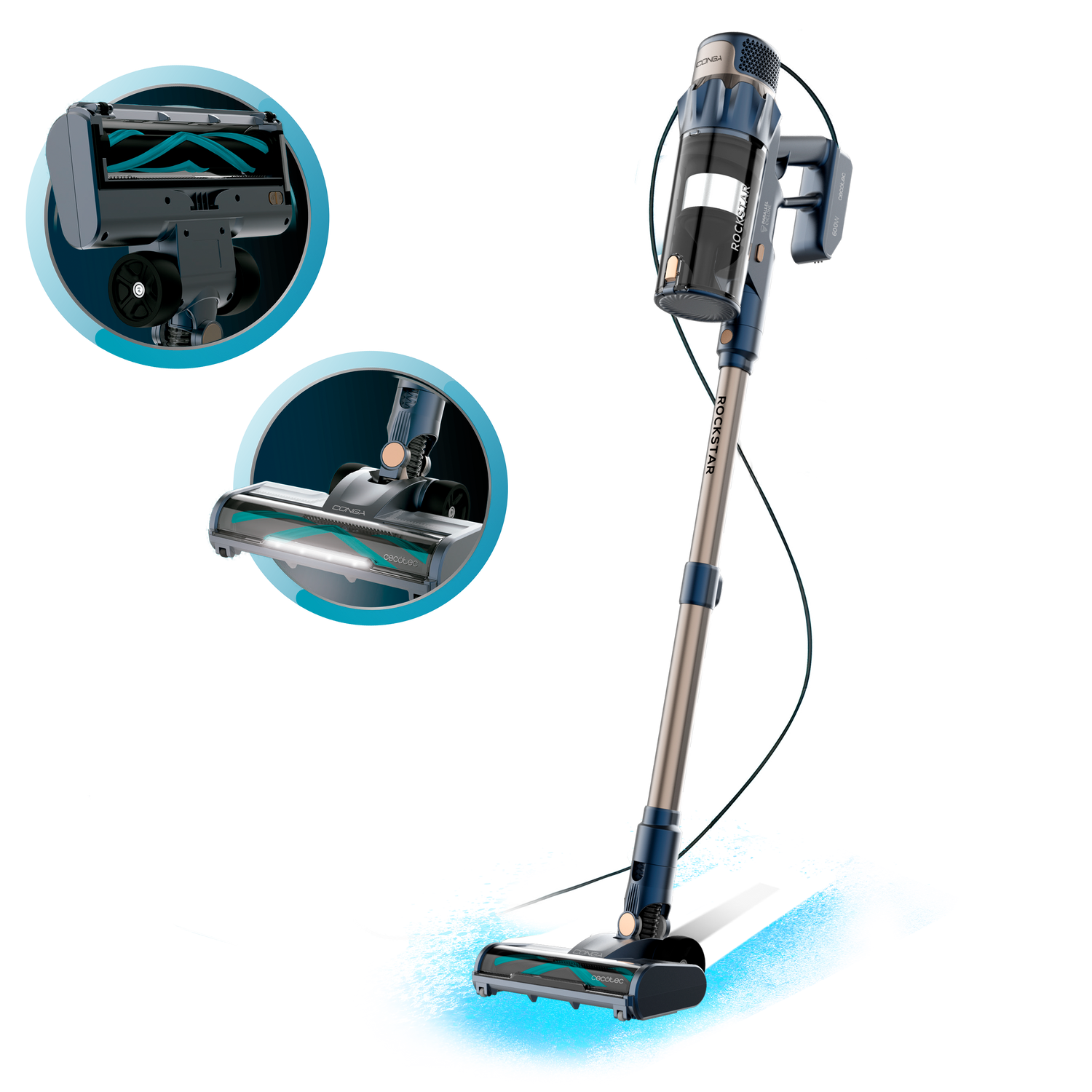 Cecotec Conga Rockstar 800 Powerhead Titán 600 W Cepillo Motorizado Aspiración Potente y Limpieza Profunda