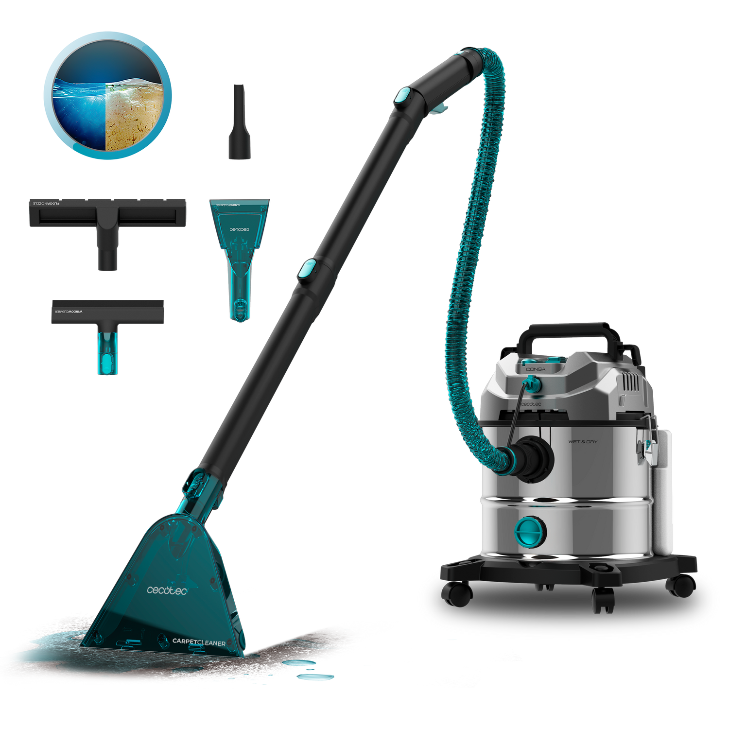 Cecotec Conga CarpetClean 20000 Pro Ultra Limpiatapicerías y Aspirador Sólidos y Líquidos 1600 W 21 kPa