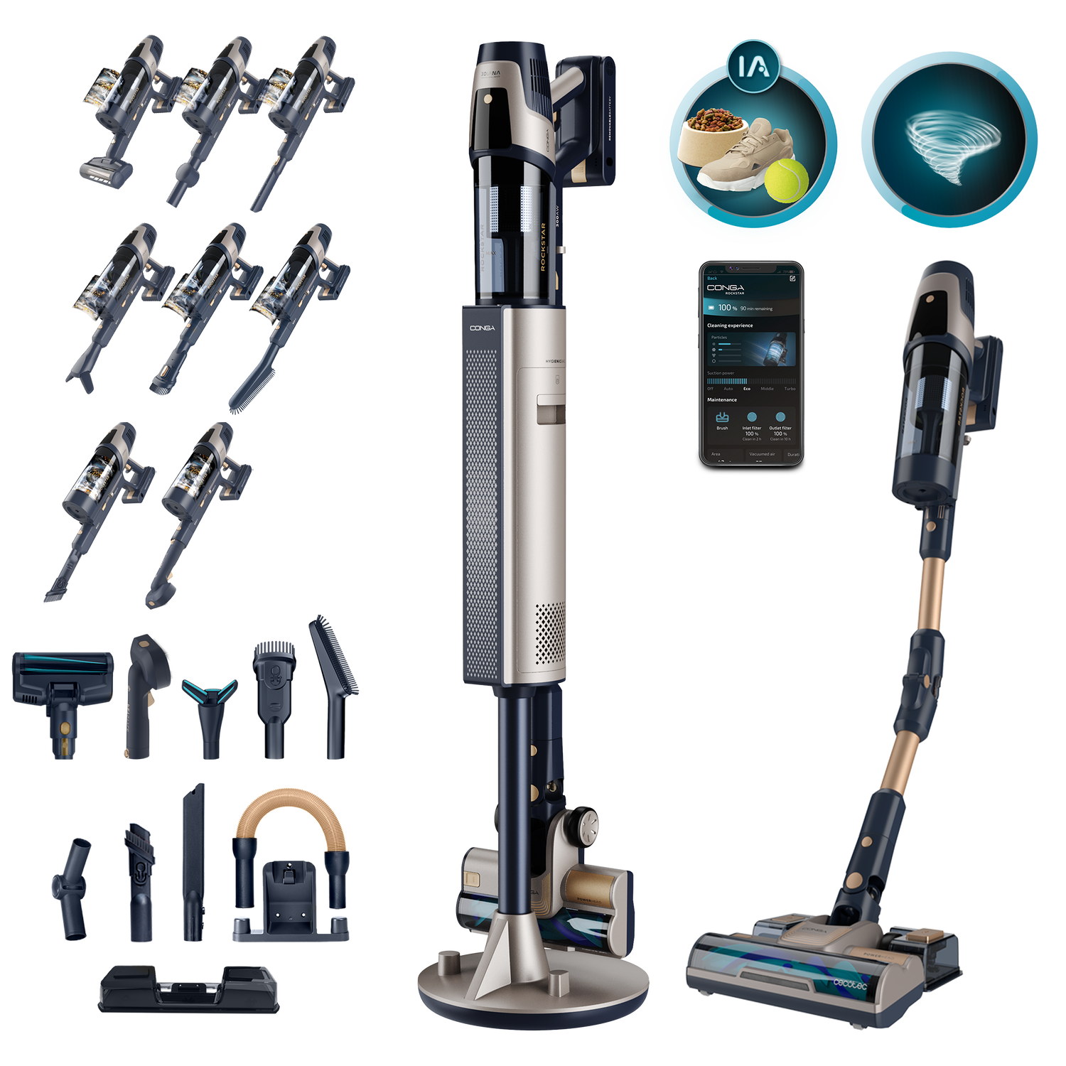 Cecotec RZ90 AI AquaPet Flex Conectado Aspirador Vertical Inteligente Con Base De Autovaciado