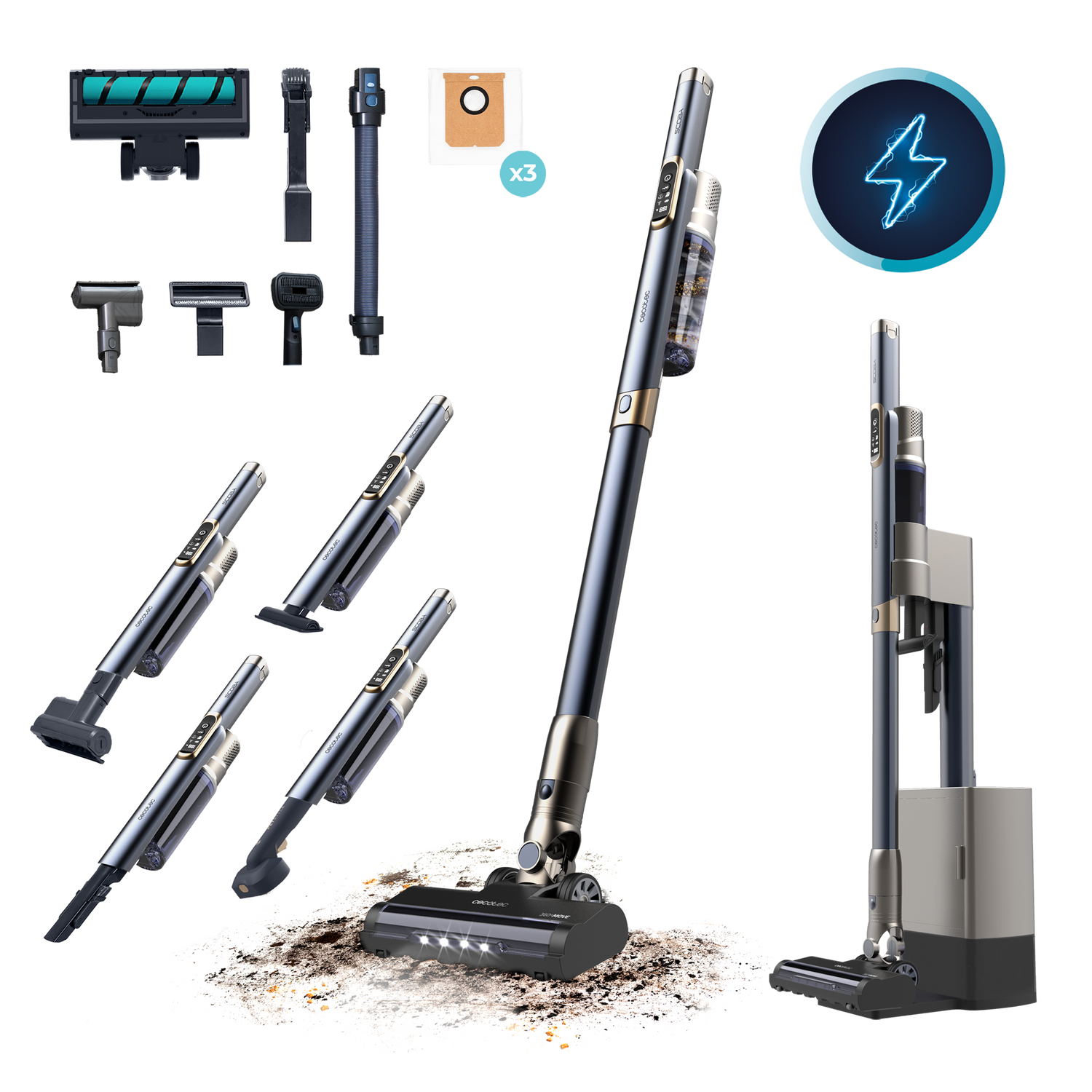 Cecotec Scoba 3000 Station Aspiradora 2 En 1 Vertical Y Mano Con Autovaciado Higiénico Y Ligera