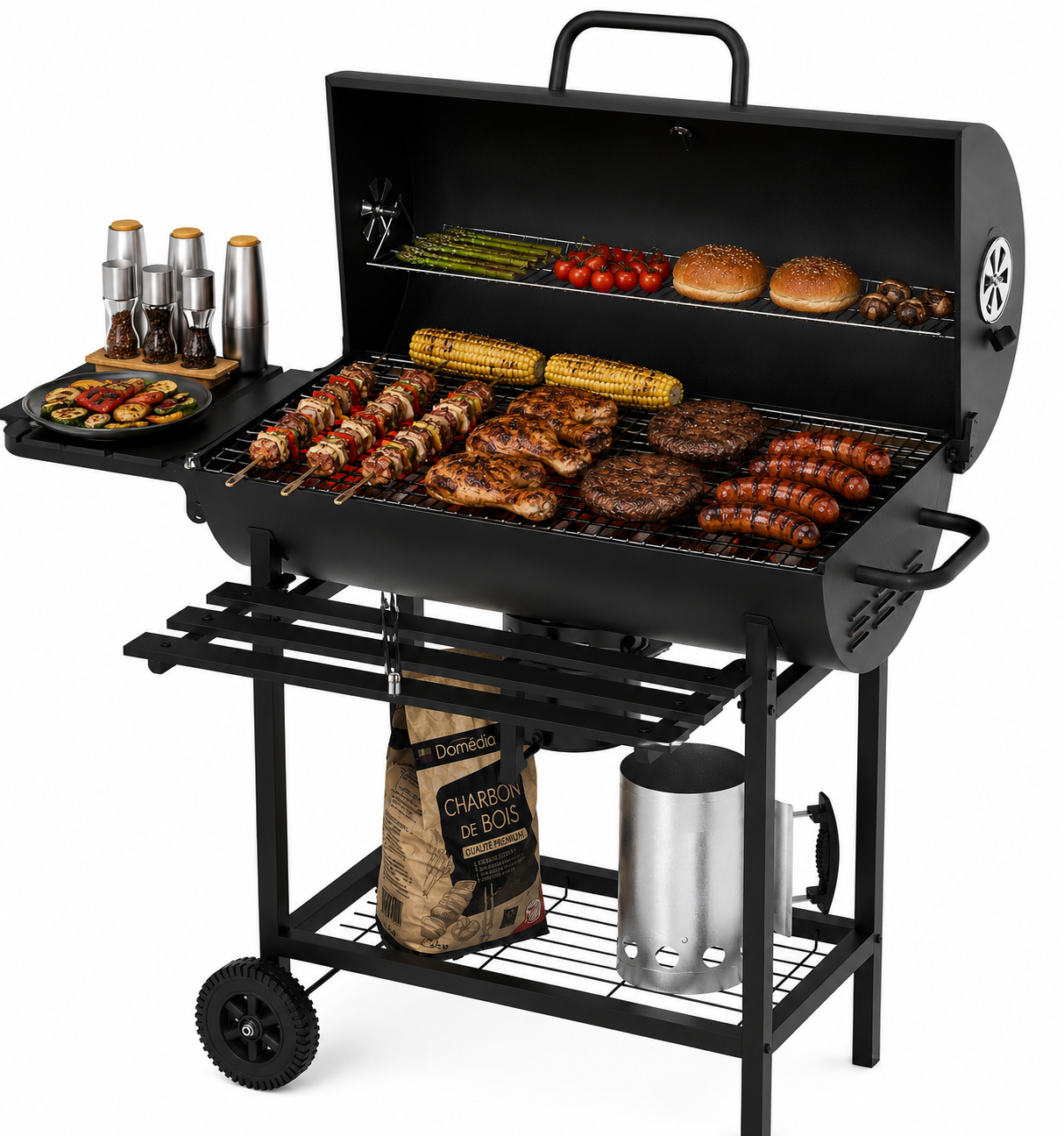 Barbacoa De Carbón Con Tapa Y Ventilación Ajustable Para Jardín Con Ruedas