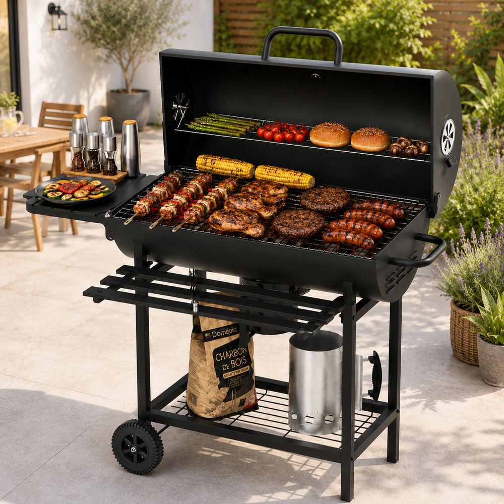 Barbacoa De Carbón Con Tapa Y Ventilación Ajustable Para Jardín Con Ruedas