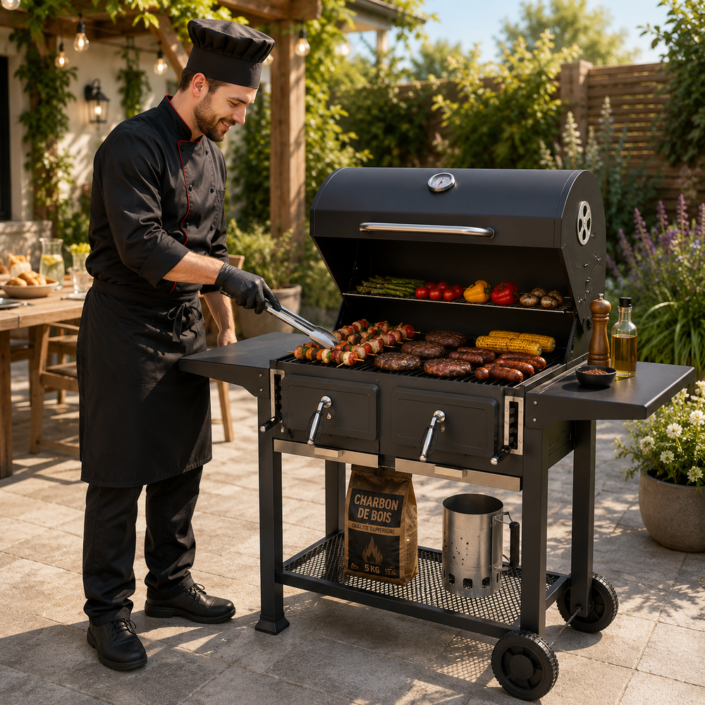 Barbacoa de Carbón Portátil con Ventilación Regulable