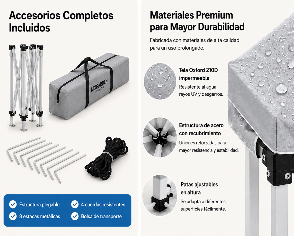 Carpa Plegable 3x3 M Con 4 Paredes Laterales Y Estructura Reforzada