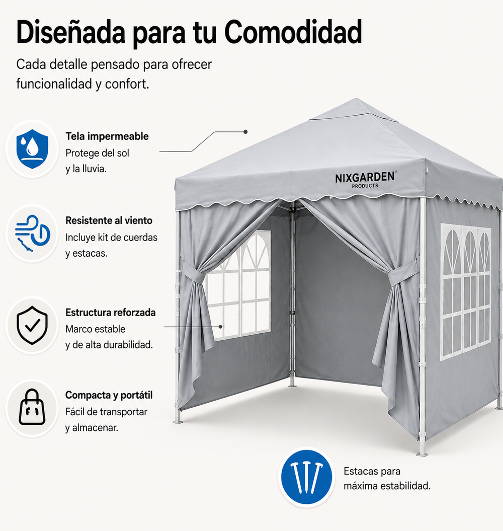 Carpa Plegable 3x3 M Con 4 Paredes Laterales Y Estructura Reforzada