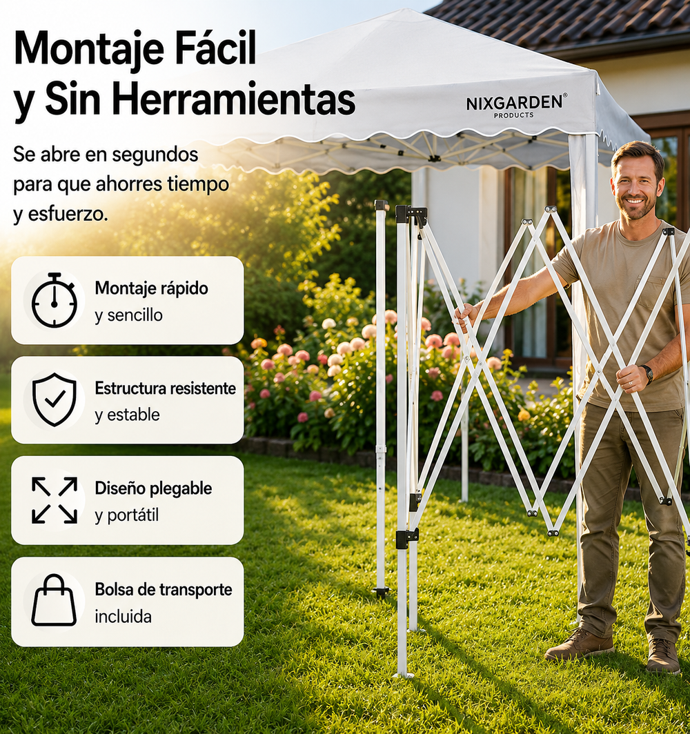 Carpa Plegable 3x3 M Con 4 Paredes Laterales Y Estructura Reforzada