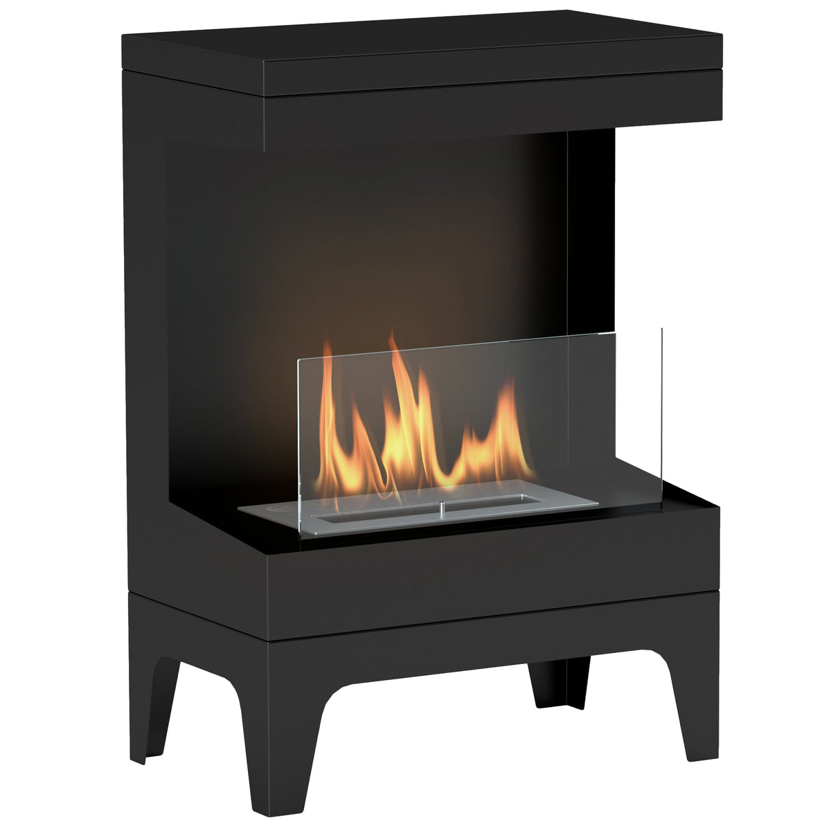 Estufa de Bioetanol de Pie con Tanque de 0,9 L Apagallamas de Acero Inoxidable Tiempo de Combustión 3,3H Negro