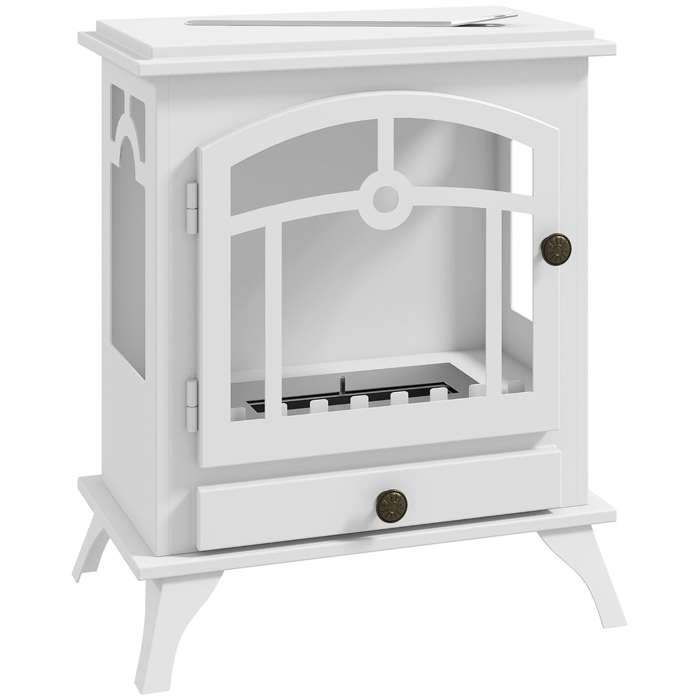 Estufa de Bioetanol de Pie con Tanque de 0,9 L Apagallamas de Acero Inoxidable Tiempo de Combustión 3H 45x28x54cm Blanco