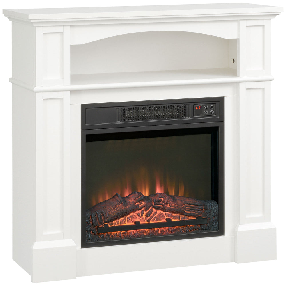 Chimenea eléctrica con efecto llama LED regulable 1800 W, mando a distancia, temporizador y estante integrado, Blanco