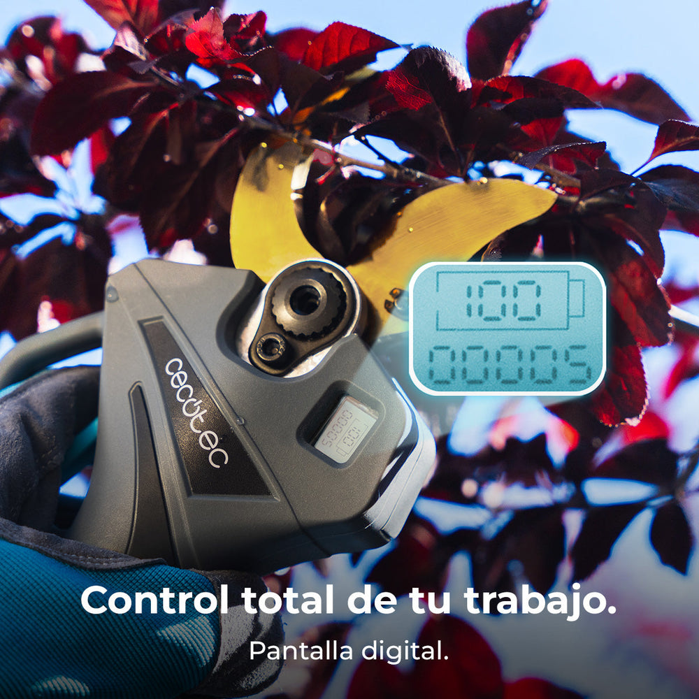 Cecotec TitanCut 5000 Cortasetos Inalámbricos 42 mm Apertura, Batería 21V 2Ah, Pantalla Digital