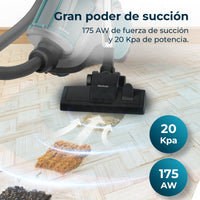 Cecotec Conga Rockstar Cyclonic Powerbag Aspiradora Trineo 900 W Sin Bolsa Con Bolsa Indicador de Depósito