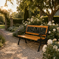 Banco de Jardín de Madera y Metal con Respaldo Floral Decorativo