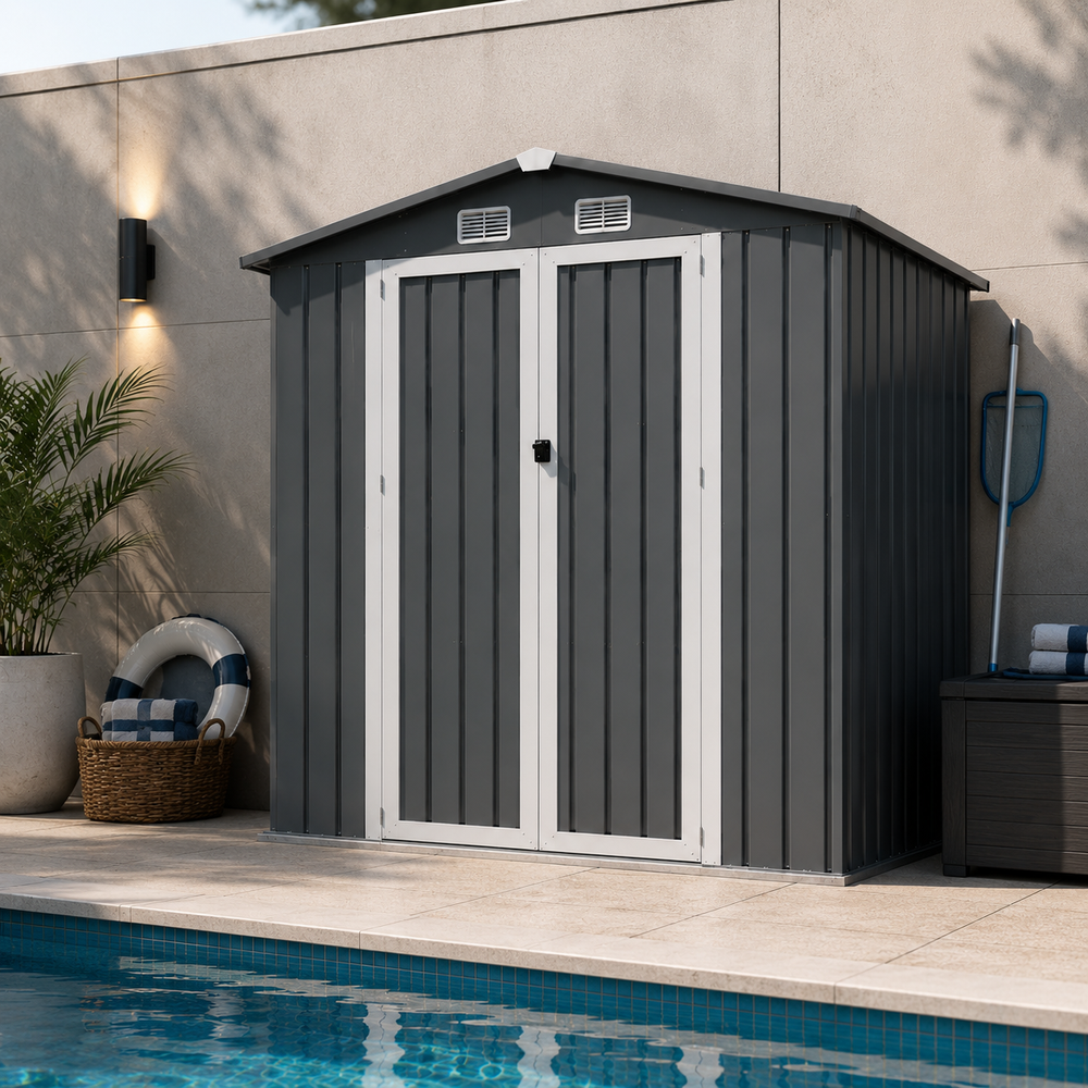 Caseta Metálica Exterior Con Puertas Dobles Abatibles 267,5 × 199 × 197 cm