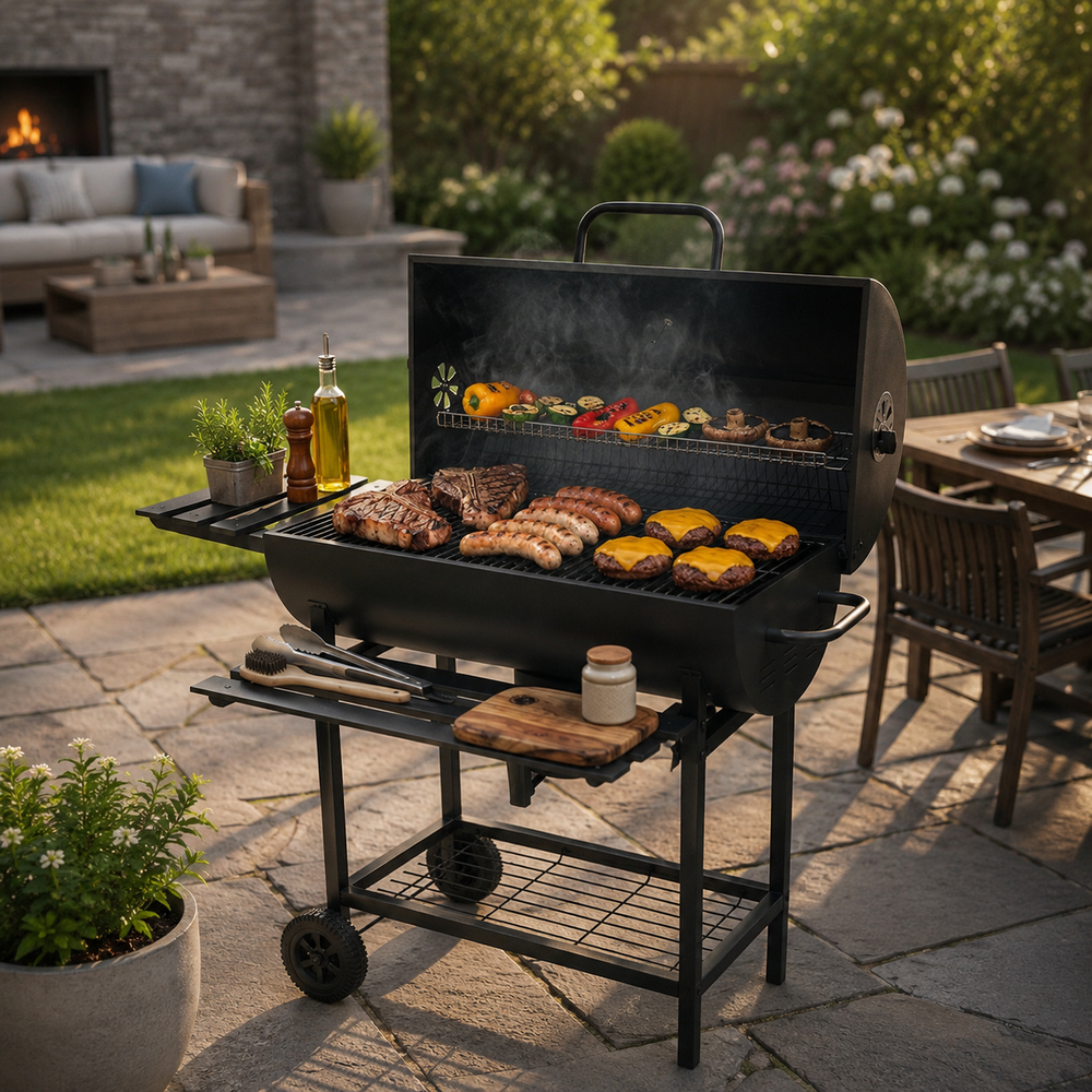Barbacoa De Carbón Con Tapa Y Ventilación Ajustable Para Jardín Con Ruedas