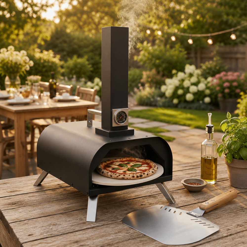 Horno Barbacoa De Carbón Para Pizza Con Chimenea Integrada Y Parrilla