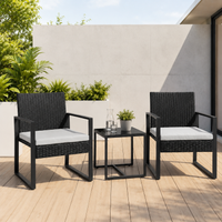 Conjunto De Jardín Exterior Ratán PE 3 Piezas Con Cojines Acolchados