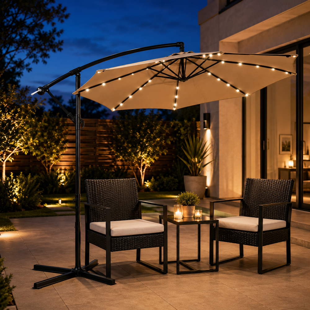 Sombrilla 3 metros beige Lateral Con Iluminación Led Y Inclinación 360°
