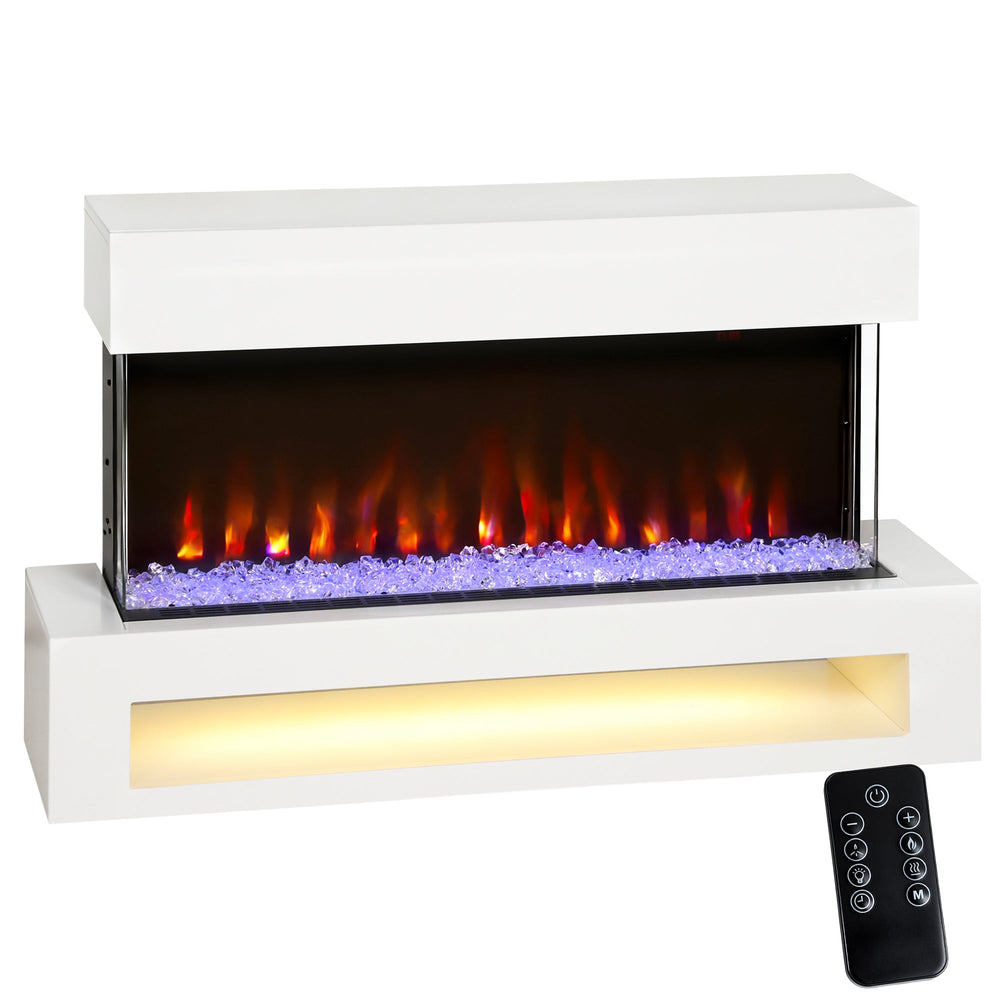 Chimenea eléctrica con 11 colores de llama, 10 colores de lecho de cristales, 1000W/2000W, mando a distancia, versátil, blanco