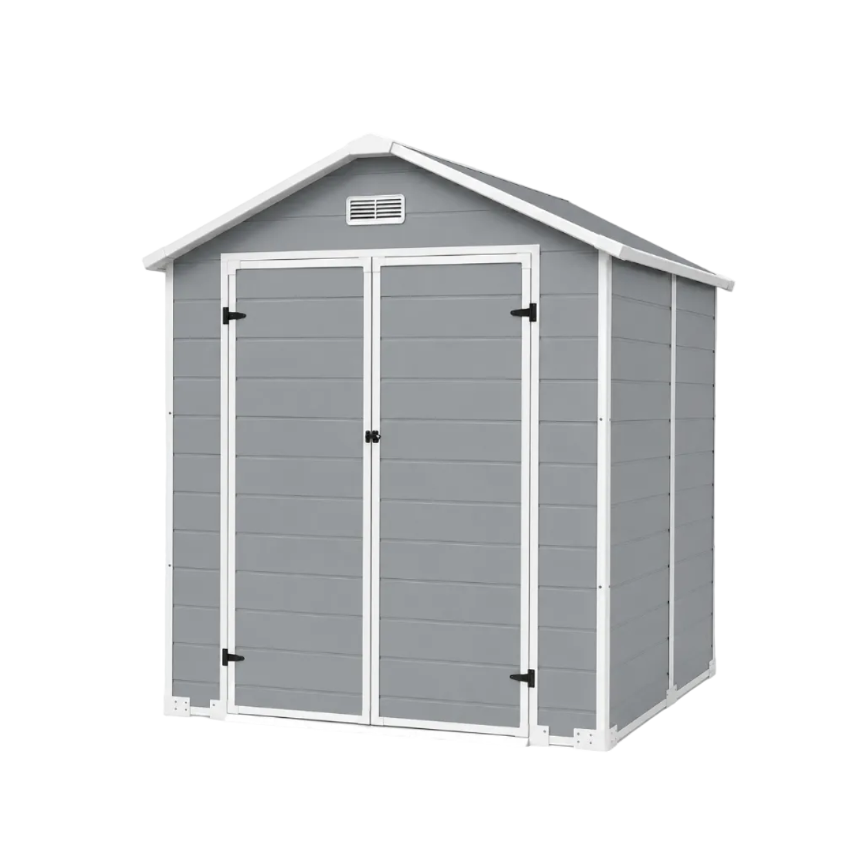 Caseta de jardín grande de resina 6x4" con doble puerta, ventana y ventilación integrada