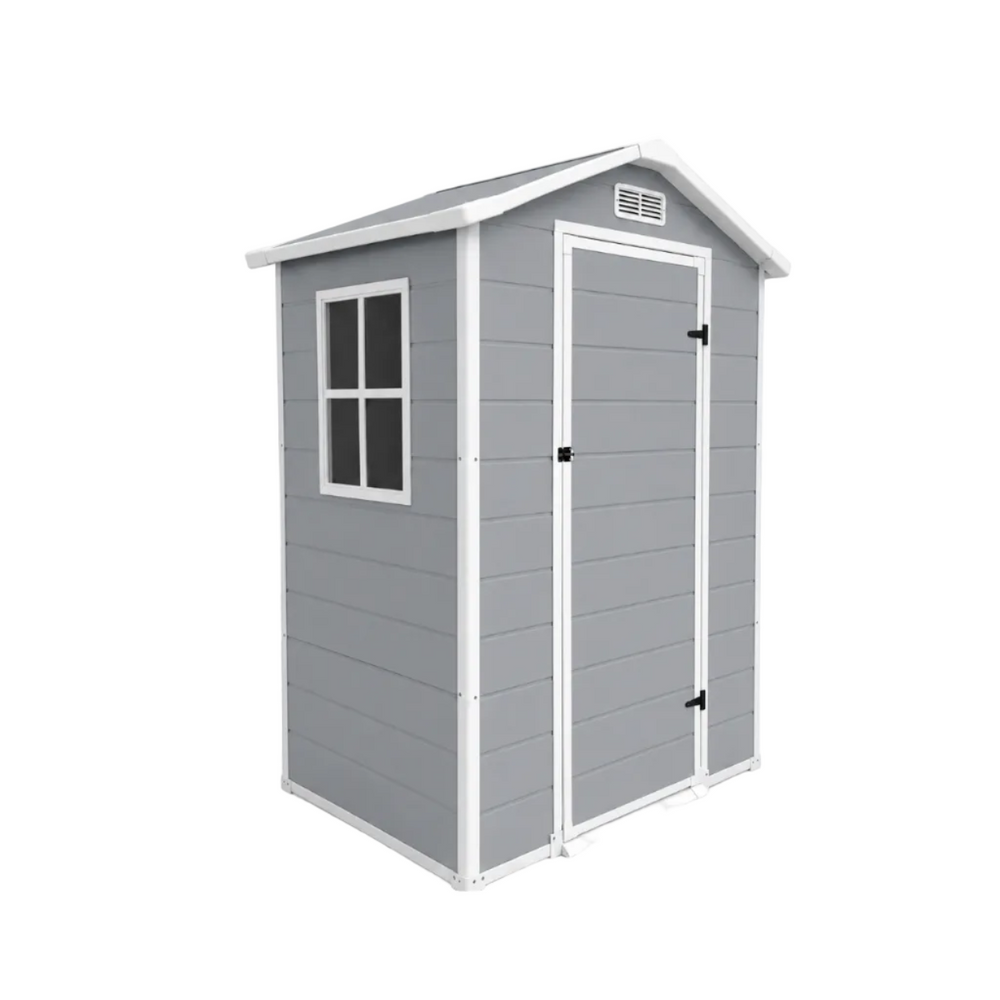 Caseta de jardín de resina 4x3" para exterior con ventana, ventilación y cierre de seguridad