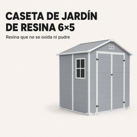 Caseta de jardín XL de resina 6x5" con ventana, doble puerta, ventilación y cierre de seguridad