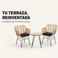 Conjunto Jardín Ratán Con 2 Sillones Y Mesa Redonda Para Terraza Y Balcón